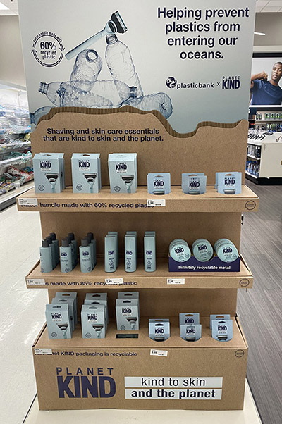 Cross-merchandising on-shelf display material for razors and skin care