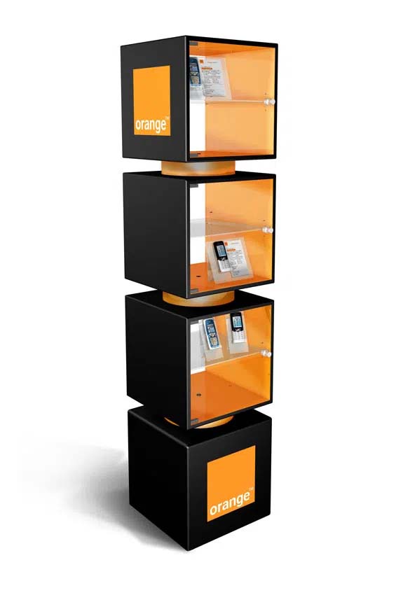 Bi-color display cabinet for a telecom brand