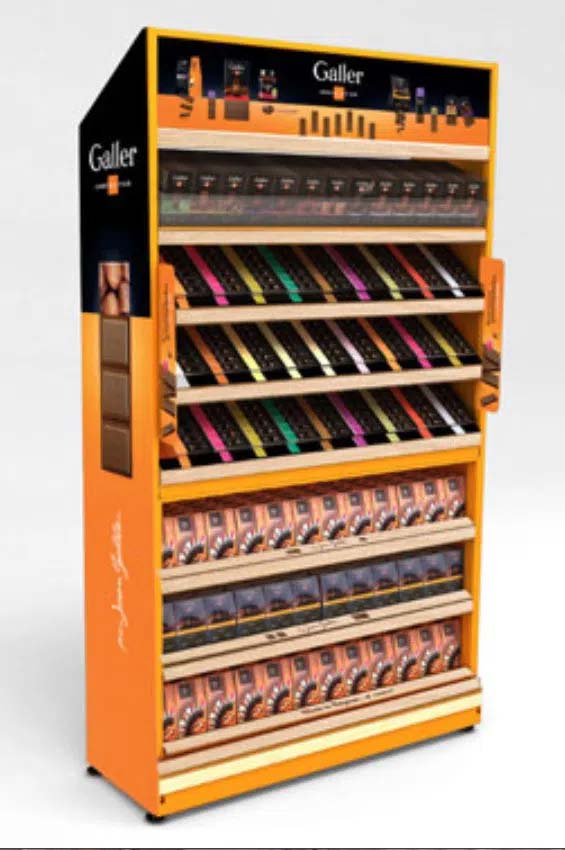 Point-of-purchase display design: Custom retail endcap Galler chocolate range